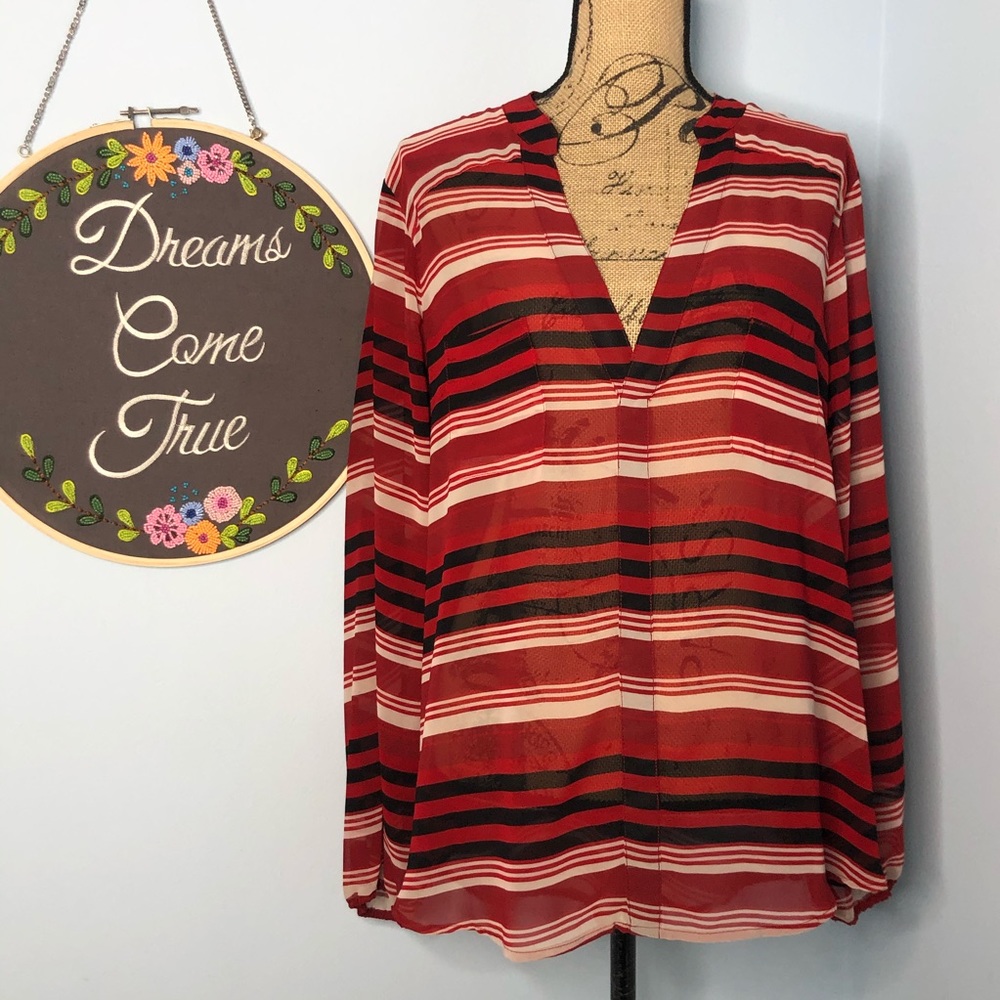 Torrid Sheer Tunic Striped long sleeved Top Sz 2X